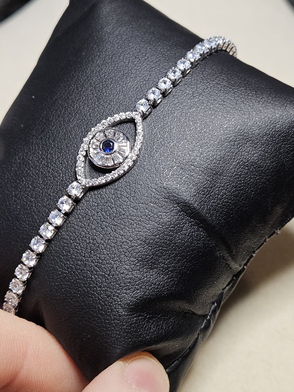 Blue Sapphire Halo Tennis Stainless Steel Bracelet